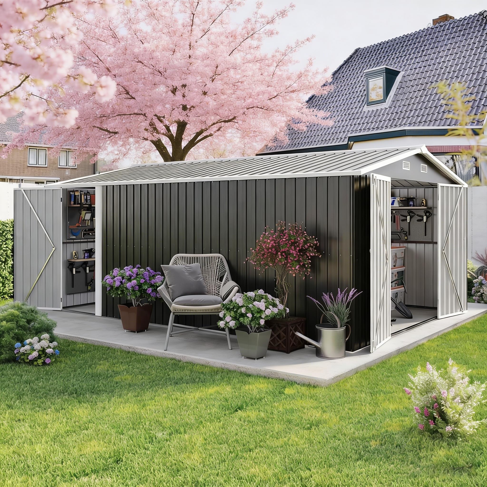 Amazon.com : 10x14 FT Outdoor Storage Shed, Large Metal Garden
